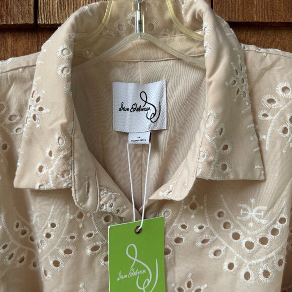 NWT Sam Edelman Short Sleeve Tan Eyelet Button Front Shirtdress in Women's 16 - Picture 4 of 16